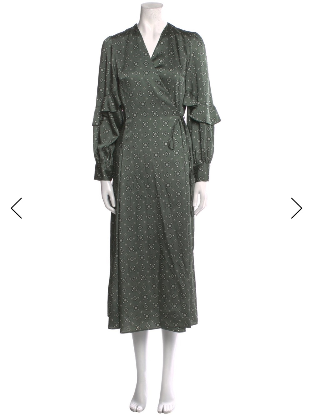 Claudie Pierlot Midi Dress in Olive Green - Floral Print